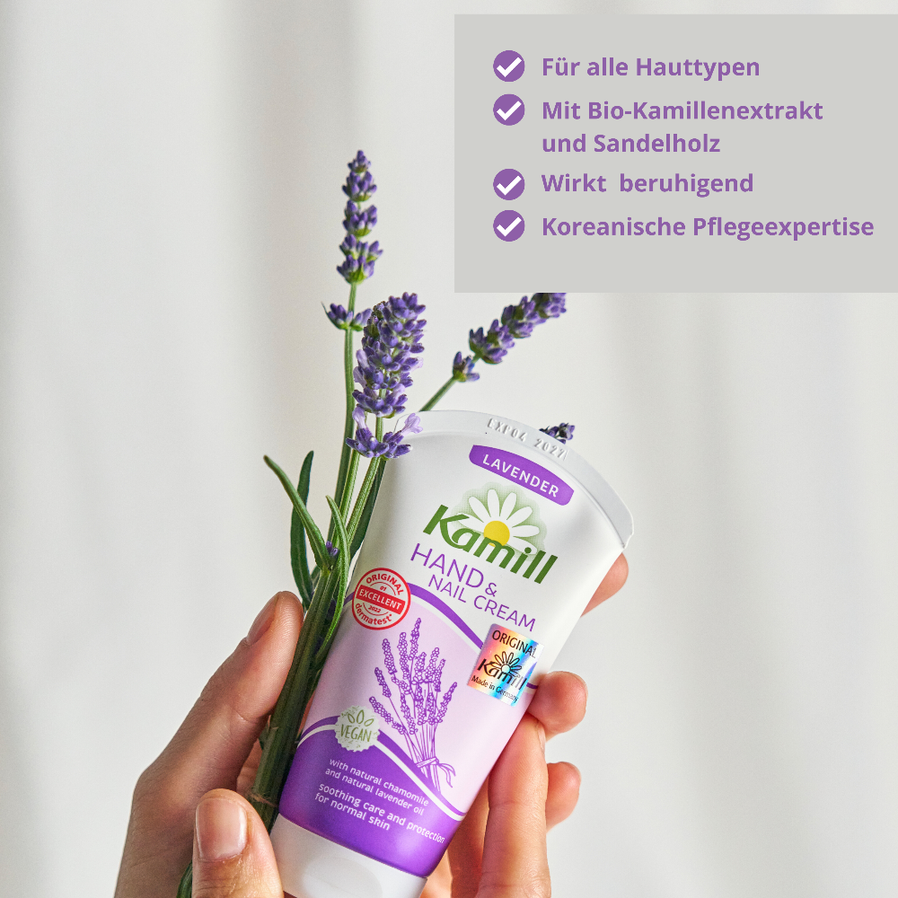 Kamill Hand und Nagelcreme Lavender mit bio Kamille und Lavendelöl pflegt die Hände und duftet sanft Kamill Lavender jetzt bestellen 